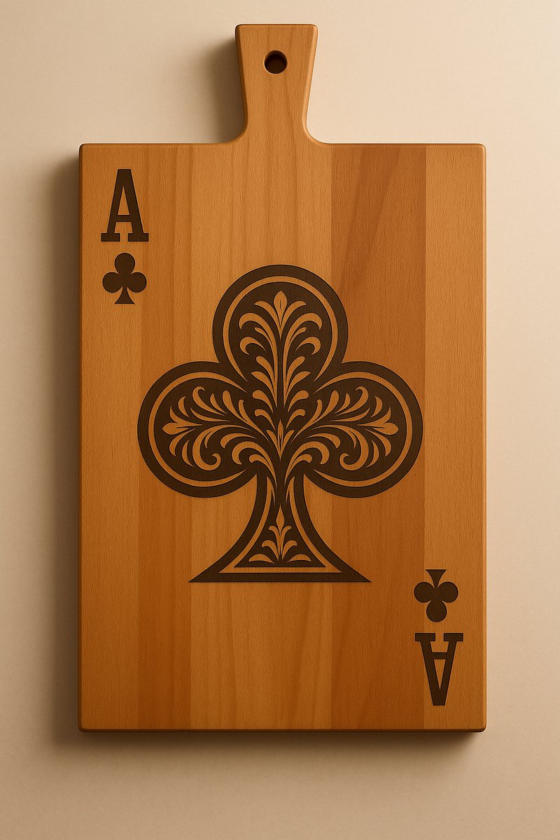 OakMan Objects - Houten Borrelplank - Klaveren Aas Rechthoek - Tapasplank of Serveerplank - Duurzaam Beukenhout - Gegraveerd - 36x20x2 cm