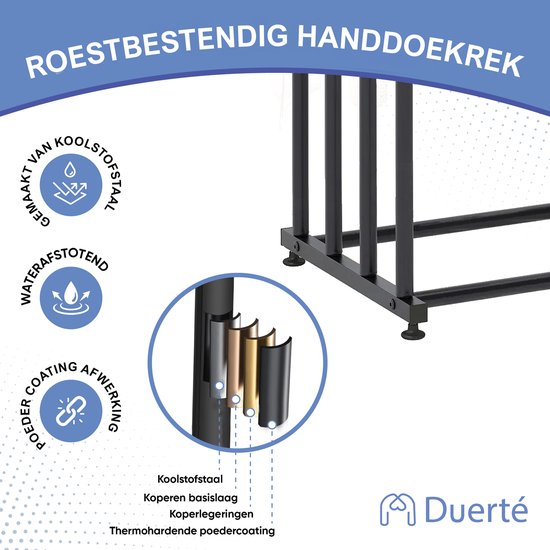 Handdoekrek Staand Duerté Handdoekrek XL 110x55x40 Cm Staand Badkamer Zwart Met Extra Haakjes Voor Grote Handdoeken Strandlakens Zonder Boren 1946058458 Groot Handdoekrek 110x55x40