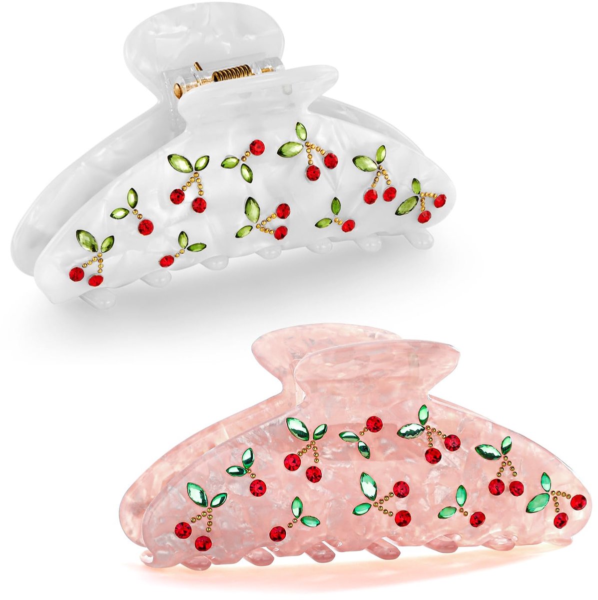 Mmgoqqt 2 Stuks Kersen En Bladeren Haarclips - Anti-Slip - Acryl - Elegante Accessoires - Voor Alle Haarsoorten