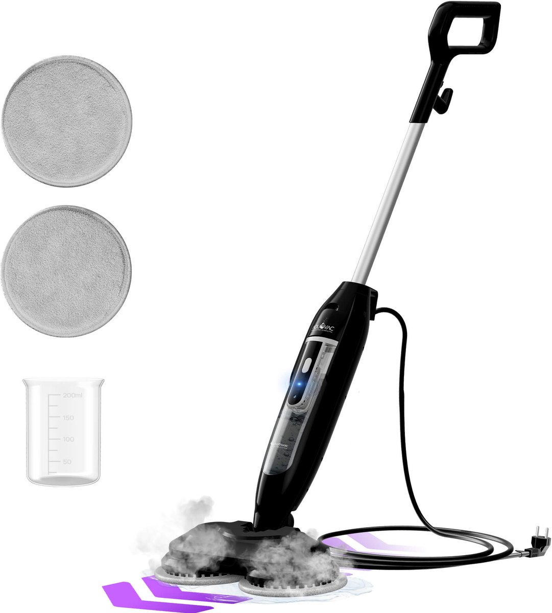 TurboTronic AquaVac AQV700 Stoomreiniger Vloer – Elektrische - Dweil - Stoomdweil met Dubbele Pads – Krachtige 1200W Stoomreiniger voor Alle Harde Vloeren