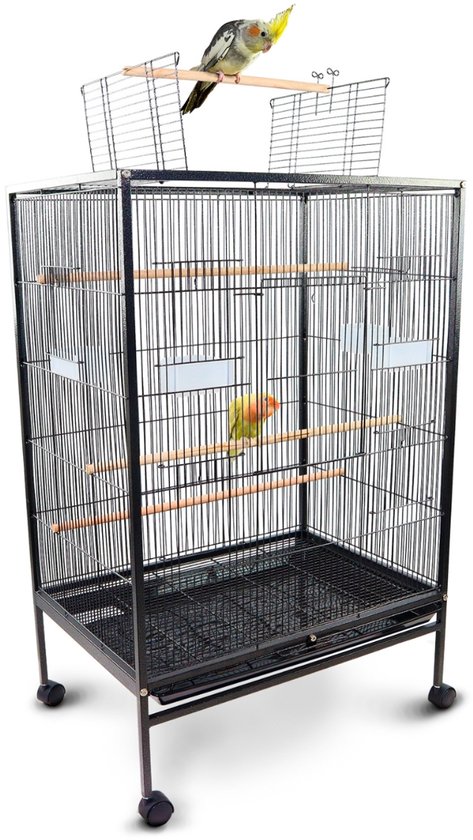 Cage à oiseaux Mobiclinic Ninfa - 8 portes - Gamelles à nourriture et à eau - Roues - Plateau amovible