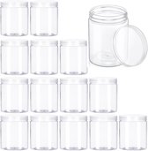 YUENPUN 46 stuks 250ml doorzichtige plastic potten met zwarte deksels, 8 oz ronde lege plastic voorraadpotten klein voor jam, snoep, specerijen, ambachten