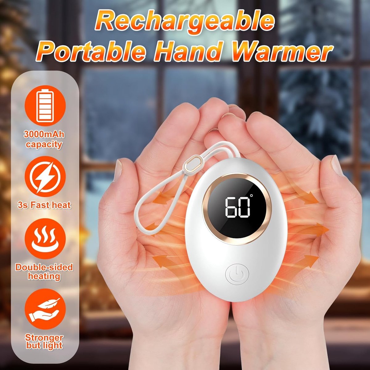 Oplaadbare handwarmer, 3000 mAh, draagbaar, herbruikbaar, met led-display, zakwarmer voor buiten, kamperen, wandelen, wintercadeau voor kinderen, vrouwen — cadeau in Gadgets - foto 2