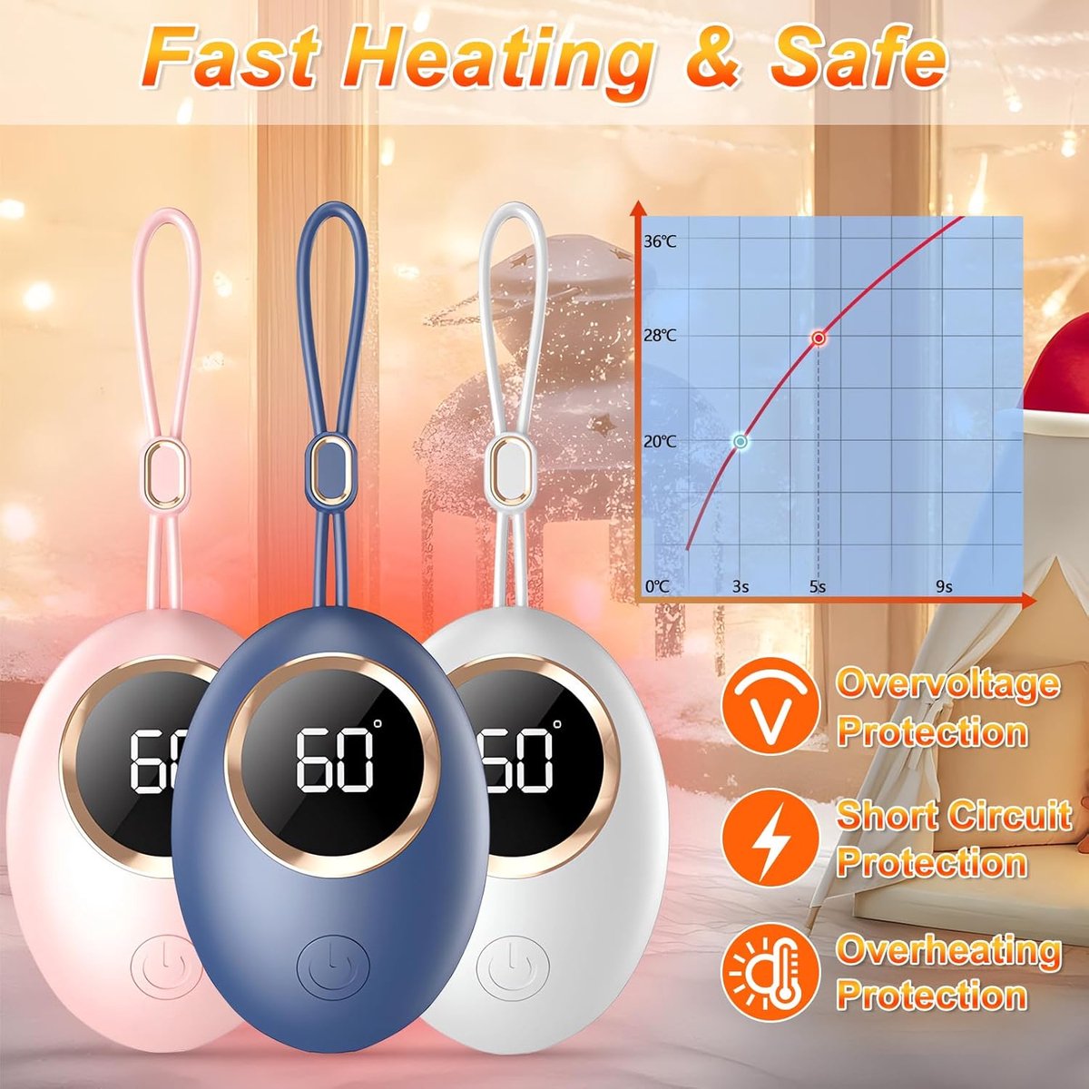 Oplaadbare handwarmer, 3000 mAh, draagbaar, herbruikbaar, met led-display, zakwarmer voor buiten, kamperen, wandelen, wintercadeau voor kinderen, vrouwen — cadeau in Gadgets - foto 4