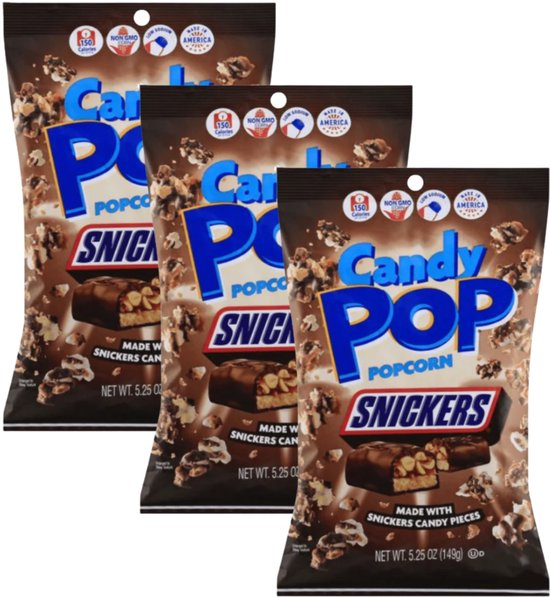 Candy Pop Popcorn Snickers – 3 zakken van 149g – Zoete popcorn snack