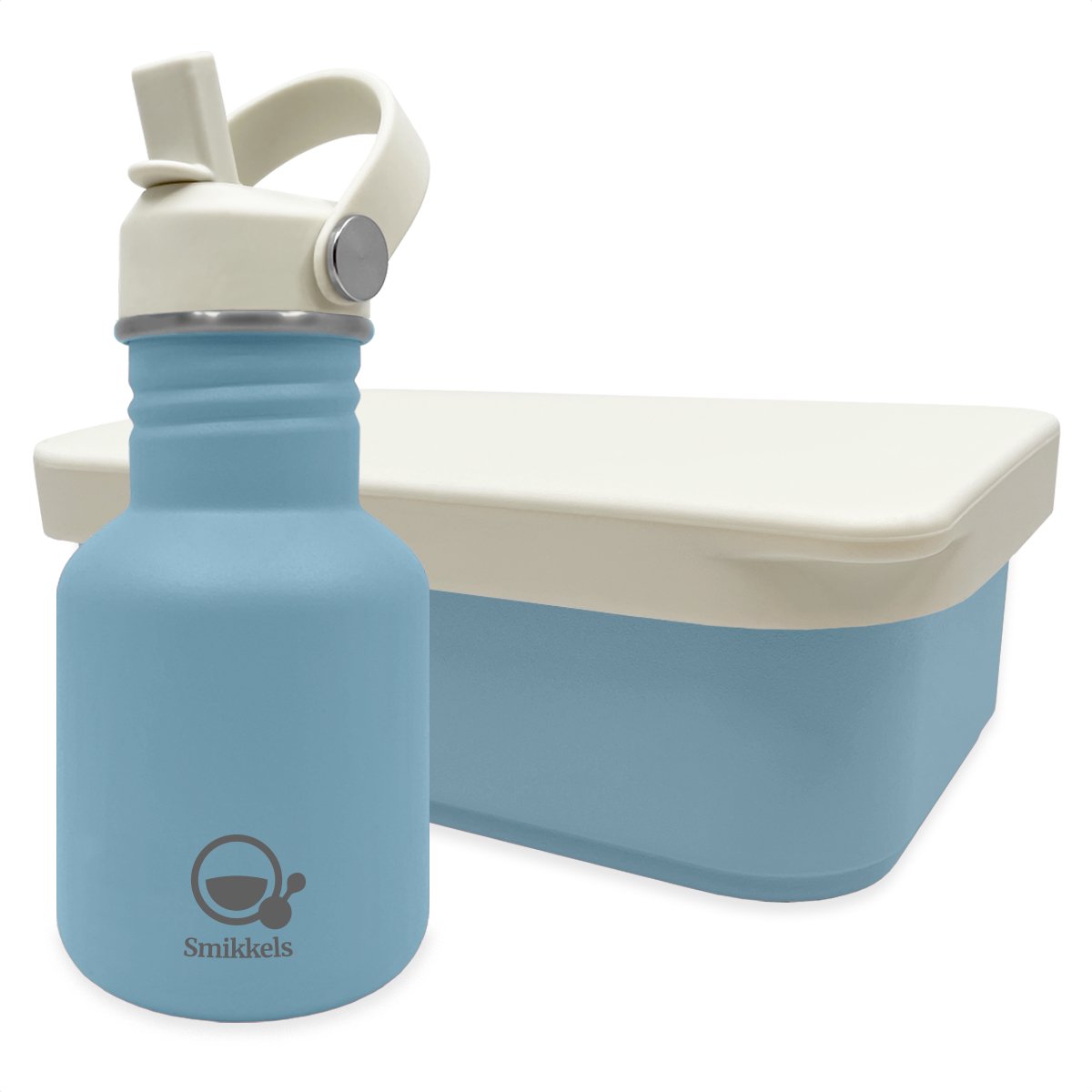 Smikkels - RVS Lunchset - Drinfkles - Broodtrommel met siliconen deksel - Blauw - Schoolset kind