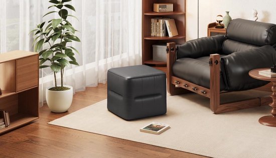 Poufs Guyii Furniture, Poufs carrés noirs modernes avec poignées, 43 x 43 x 42 cm, Pouf compact pour entrée et salon