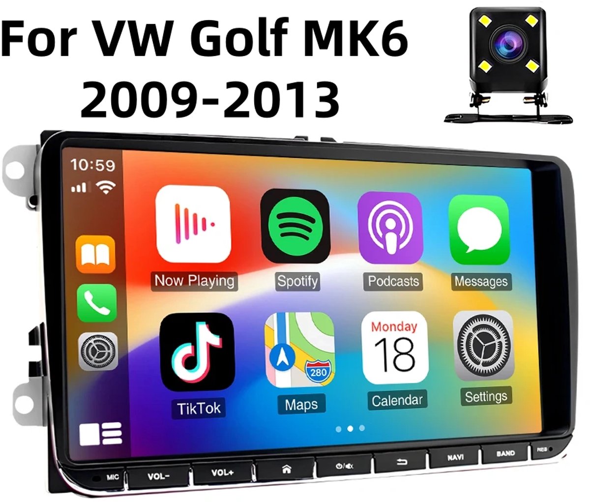 Autoradio Bluetooth - 9 Inch Auto Radio Android 15 Carplay Navi Camera - Compatibel voor VW Golf MK6 2009-2013