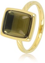 My Bendel Bague pour femme rayée dorée avec pierre de verre vert clair de 11 mm - Bague pour femme rayée dorée avec pierre de verre vert clair de 11 mm - Avec emballage cadeau luxueux