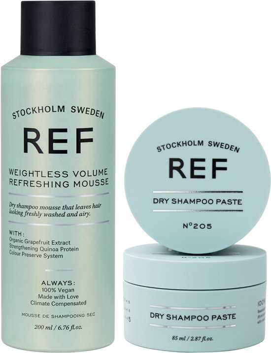 REF Stockholm Weightless Volume Mousse 200ml + Dry Shampoo Pate 85ml - Texturizing Duo - Voor volume en textuur in het haar