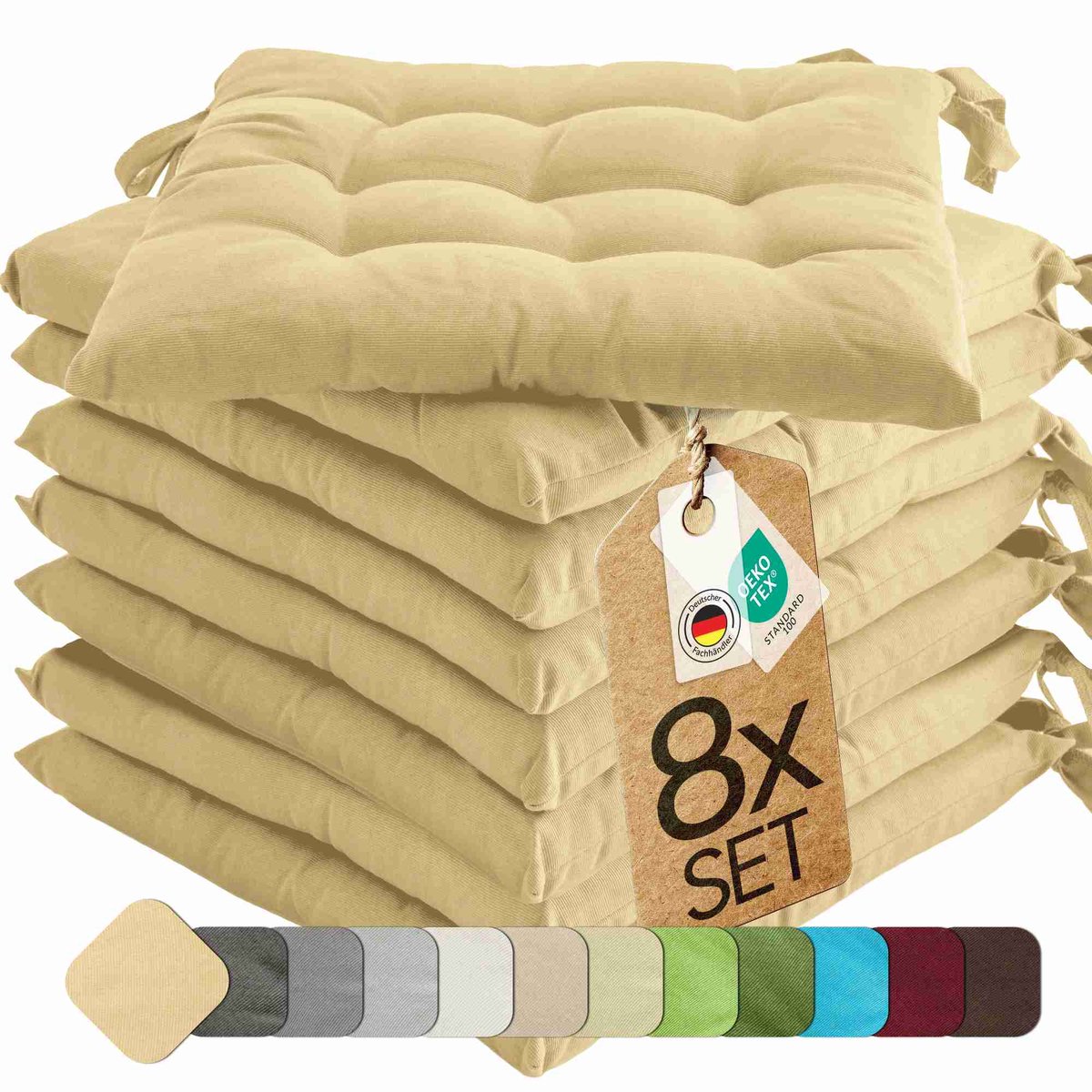 etérea Basic Zitkussen Stoelkussen - Seat Cushion 8 Stuk - 40x40 cm - Beige