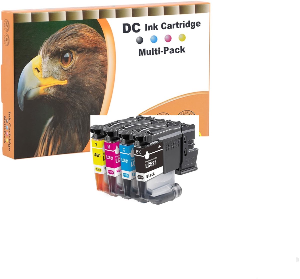 DC Inktcartridges Multipack voor Brother LC-521XL - 4stuks - Zwart/geel/rood/blauw | voor Brother DCP-J1260W, DCP-J1310DW, DCP-J1313DW, DCP-J1360DW, DCP-J1460DW Printer (LC521BK, LC521C, LC521M, LC521Y)