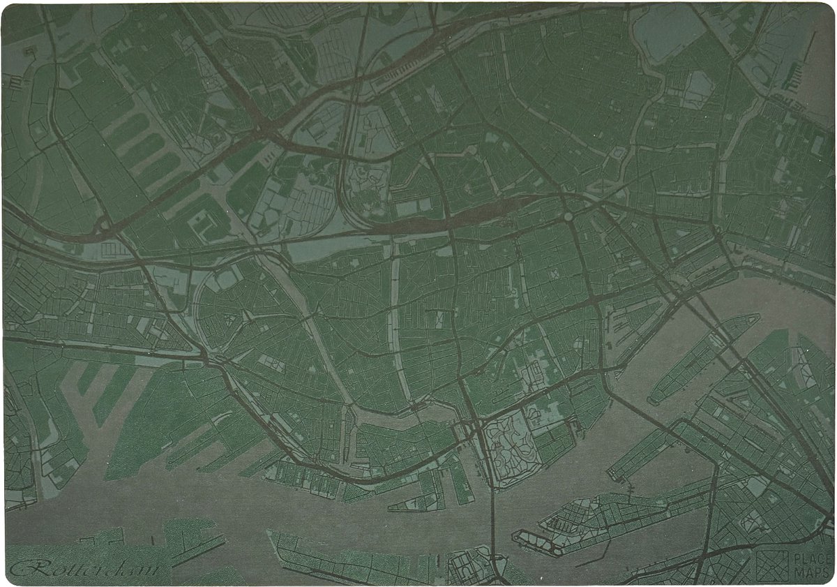 Place Maps Gegraveerde Kunstlederen Placemat Rotterdam Mosgroen 1 stuk