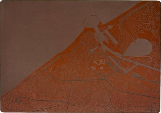 Set de table en similicuir gravé, motif carte du monde, marron châtaigne Ostende, 1 pièce