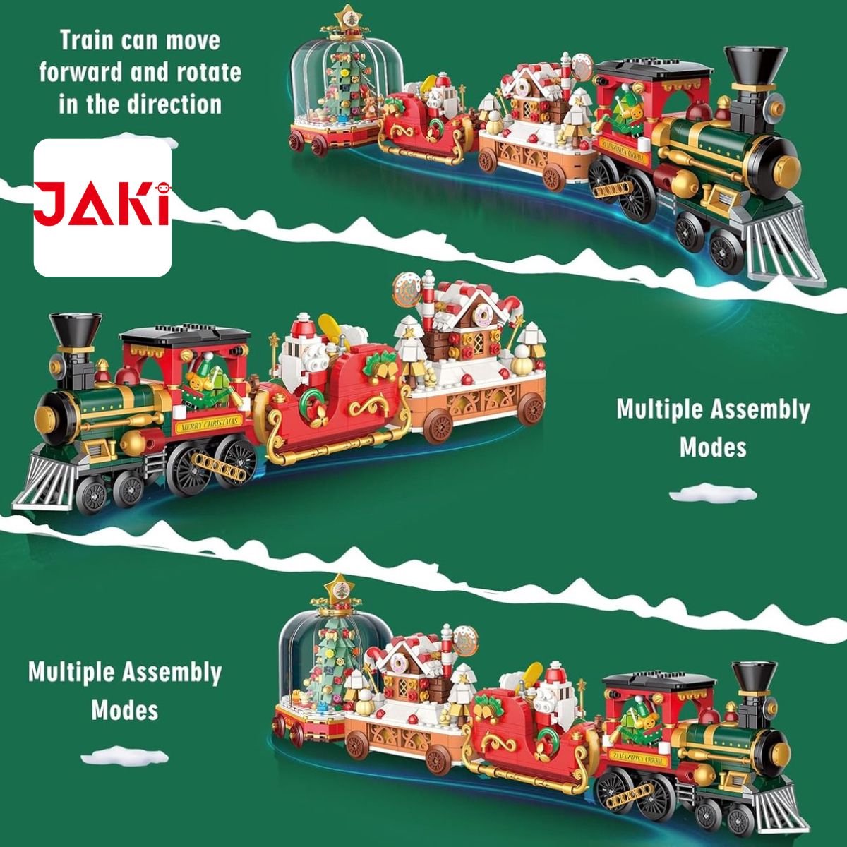 Jaki - Frozen kerstmis trein bouwset | Classic creator kerst speelgoed geschikt voor Lego | Kerstboom modelbouw | Christmas kerstballen decoratie cadeau geschenkset voor kinderen & volwassenen | Bouwdoos met 1011 bouwstenen — cadeau in Spellen & Speelgoed - foto 4