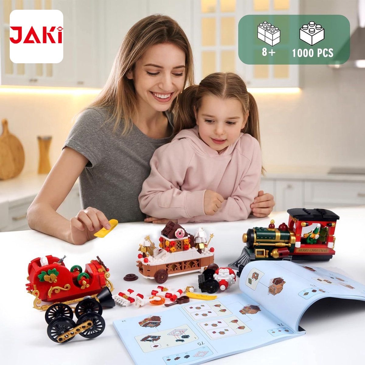 Jaki - Frozen kerstmis trein bouwset | Classic creator kerst speelgoed geschikt voor Lego | Kerstboom modelbouw | Christmas kerstballen decoratie cadeau geschenkset voor kinderen & volwassenen | Bouwdoos met 1011 bouwstenen — cadeau in Spellen & Speelgoed - foto 7