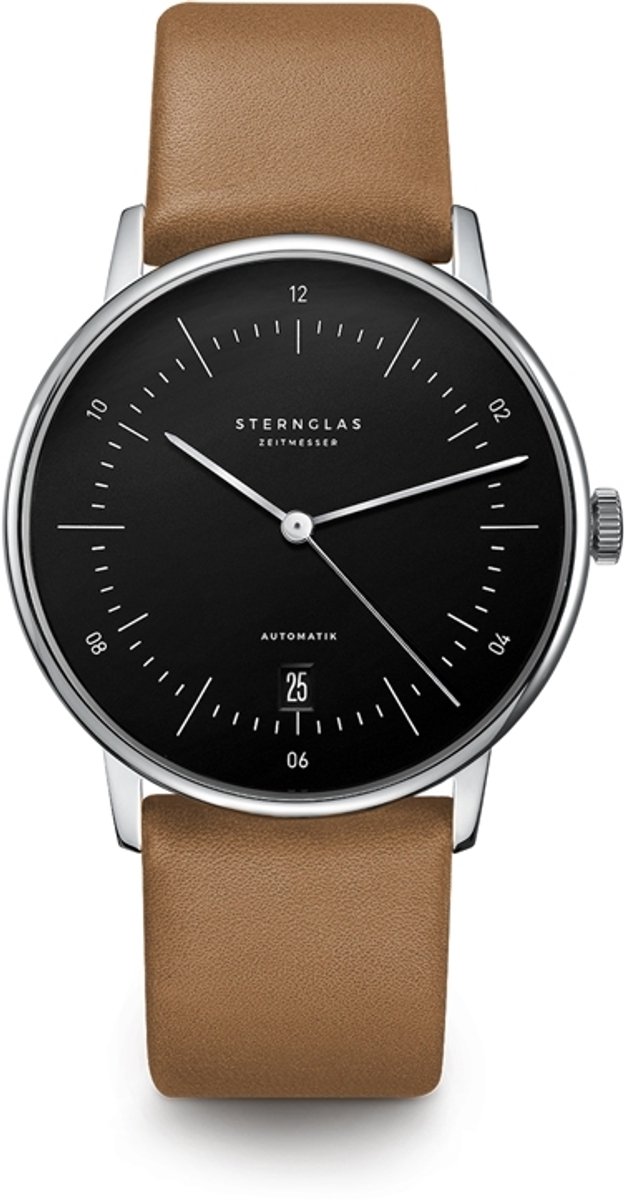 Sternglas S02-NA03-PR01 NAOS Heren Horloge - Saffierglas - Staal-Leer - Bruin-Zilverkleurig - Ø 38 mm - Automatisch - Gesp - 5 ATM (douchen)