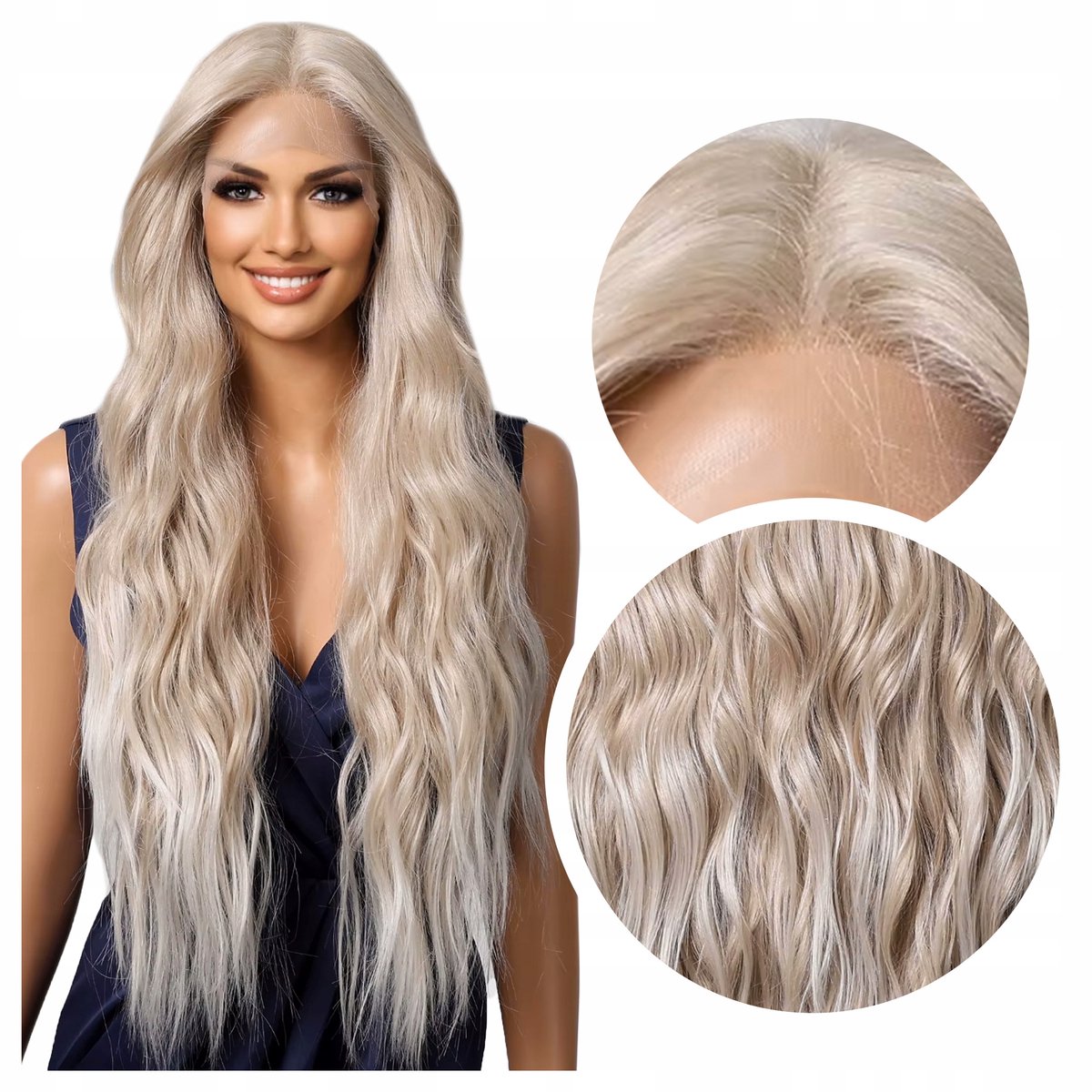 Lange blonde pruik met golvend haar en natuurlijke Lace Front