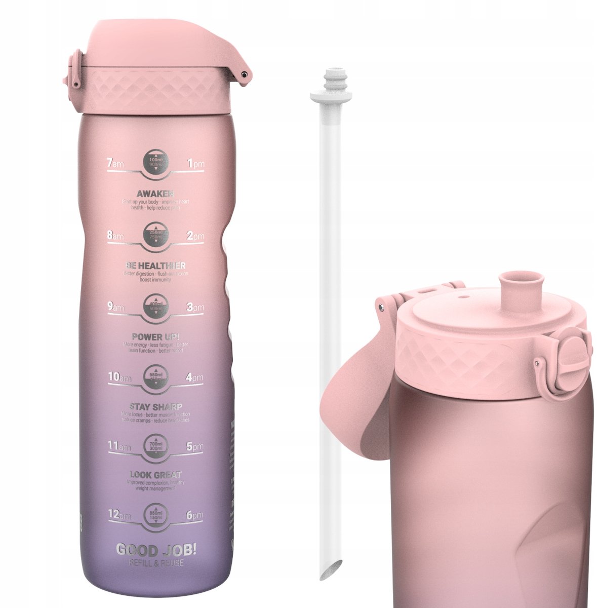 Motiverende Drinkfles met Rietje - 1L - BPA-vrij - Lekvrij