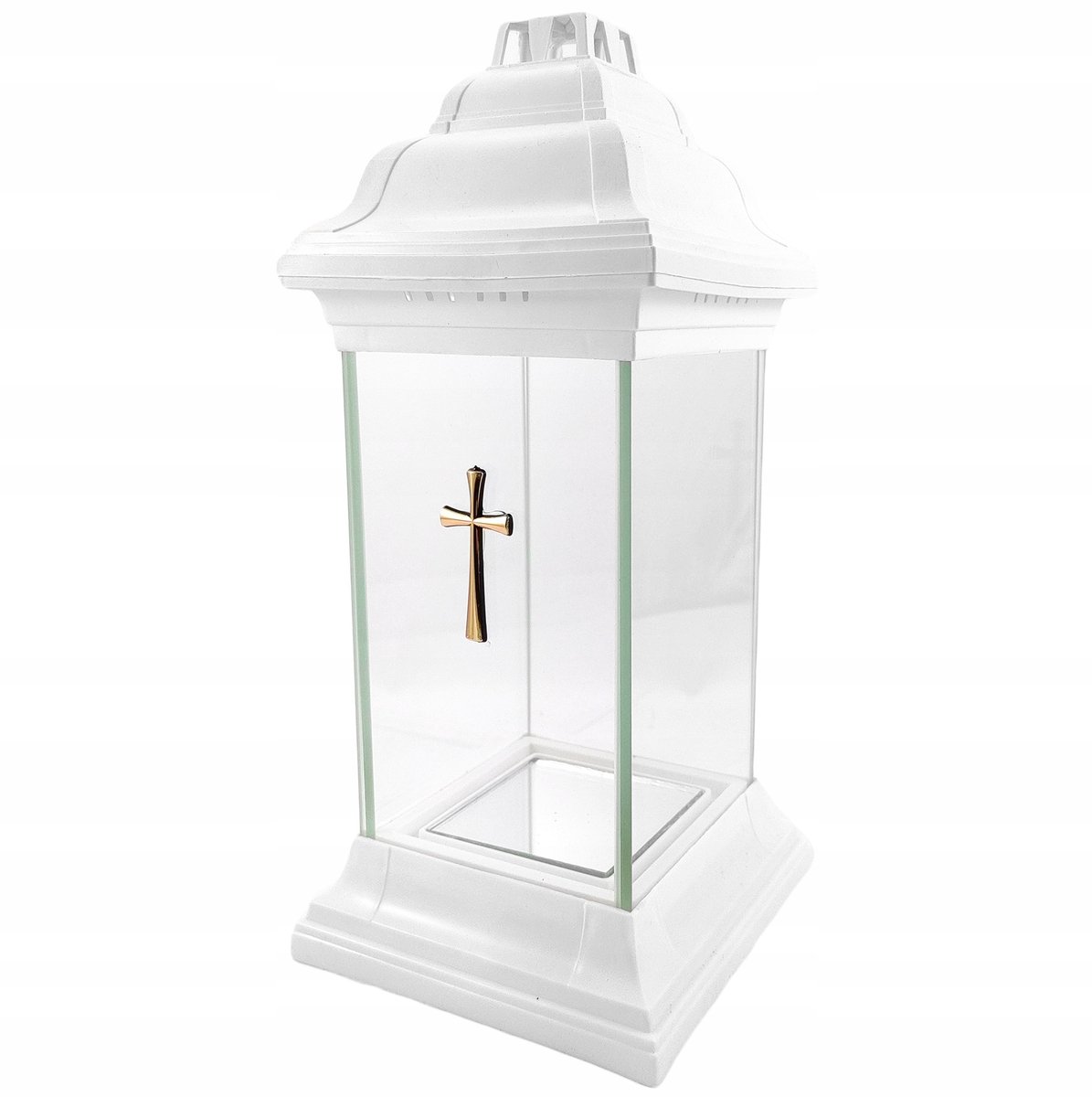 Klassieke witte grafkapel met gouden kruis, 31 cm