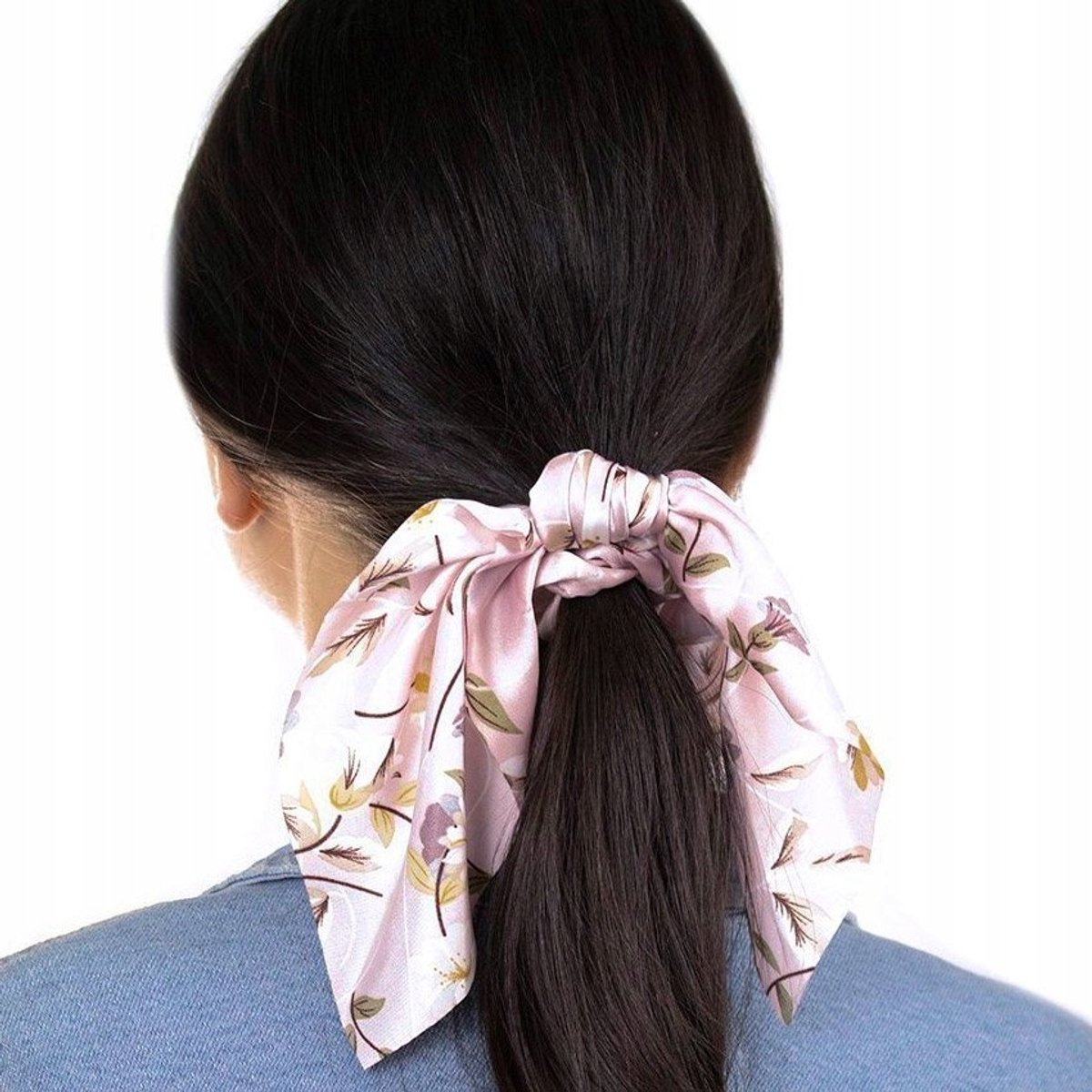 Roze Haar Scrunchie met Bloemendessin en Sjaaltje