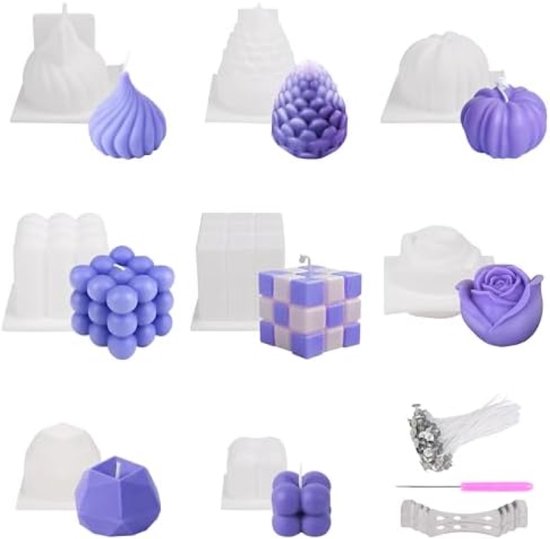 Complete set kaarsvormen voor creatieve hobbyisten - 8 verschillende siliconen vormen met accessoires