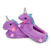 Grappige Pantoffels | Eenhoorn Sloffen | Paars | One size fits all maat 32 t/m 38 voor Kinderen, Dames en Heren | Pantoffel dierensloffen | Pluche Dierenpantoffels | Pantoffels met Lichtjes | Zachte Binnenschoenen