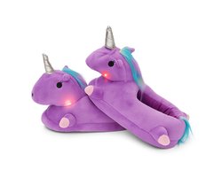 Grappige Pantoffels | Eenhoorn Sloffen | Paars | One size fits all maat 32 t/m 38 voor Kinderen, Dames en Heren | Pantoffel dierensloffen | Pluche Dierenpantoffels | Pantoffels met Lichtjes | Zachte Binnenschoenen
