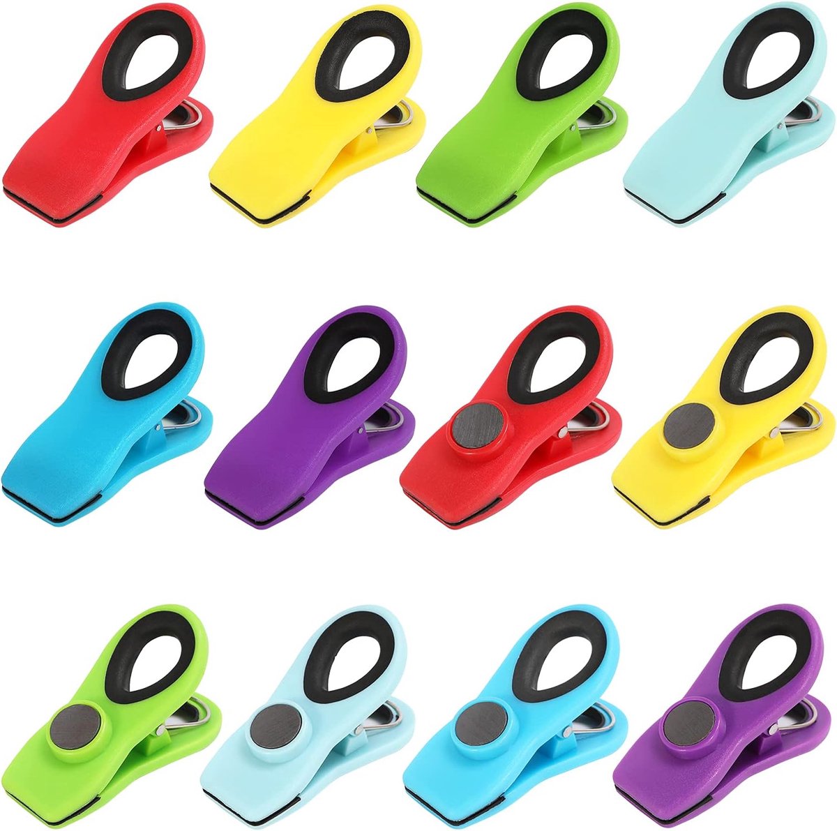 12 Stuks Vershoudclips - Sluitclips - sluitklemmen - vershoudklemmen - vershoud knijpers - Magnetische clip - Koelkastmagneetclip - vershoudknijpers - klemmetje - Stevige Afsluitclips - Snackclip - voor afsluiten voedselzakken, sluitclips voor zakjes
