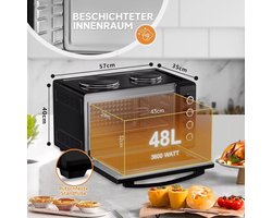 48L mini oven met kookplaten, draaispit, convectie, 3600W, pizzaoven, grill en ovenfunctie