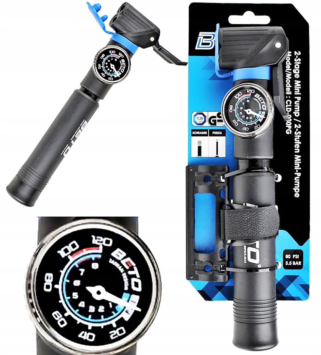 Beto Mini Fietspomp CLD-030PG met Manometer (AV/SV)