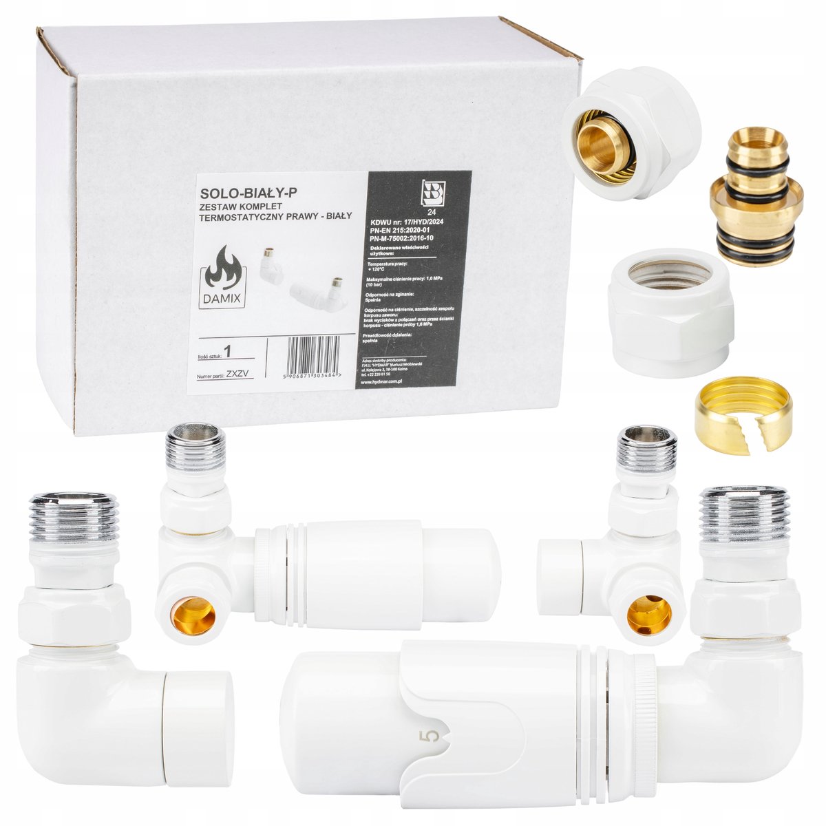 Thermostatische Radiator Set Rechts Wit met Vooringestelde Klep en PEX Koppelingen