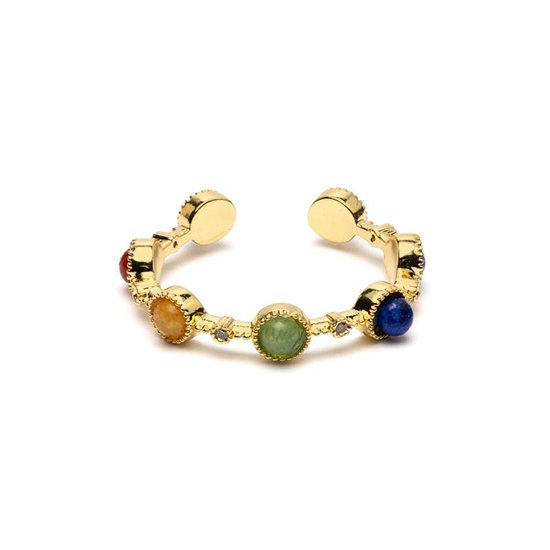 Bague ouverte avec 7 pierres de chakra – ±2 cm