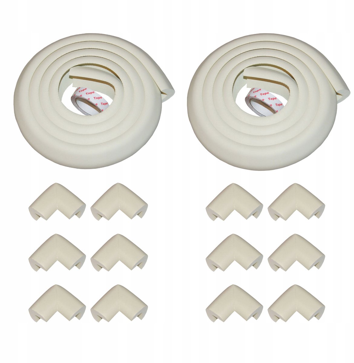 L-vormige schuimrubberen beschermstrip 400cm met 12 hoekbeschermers, wit
