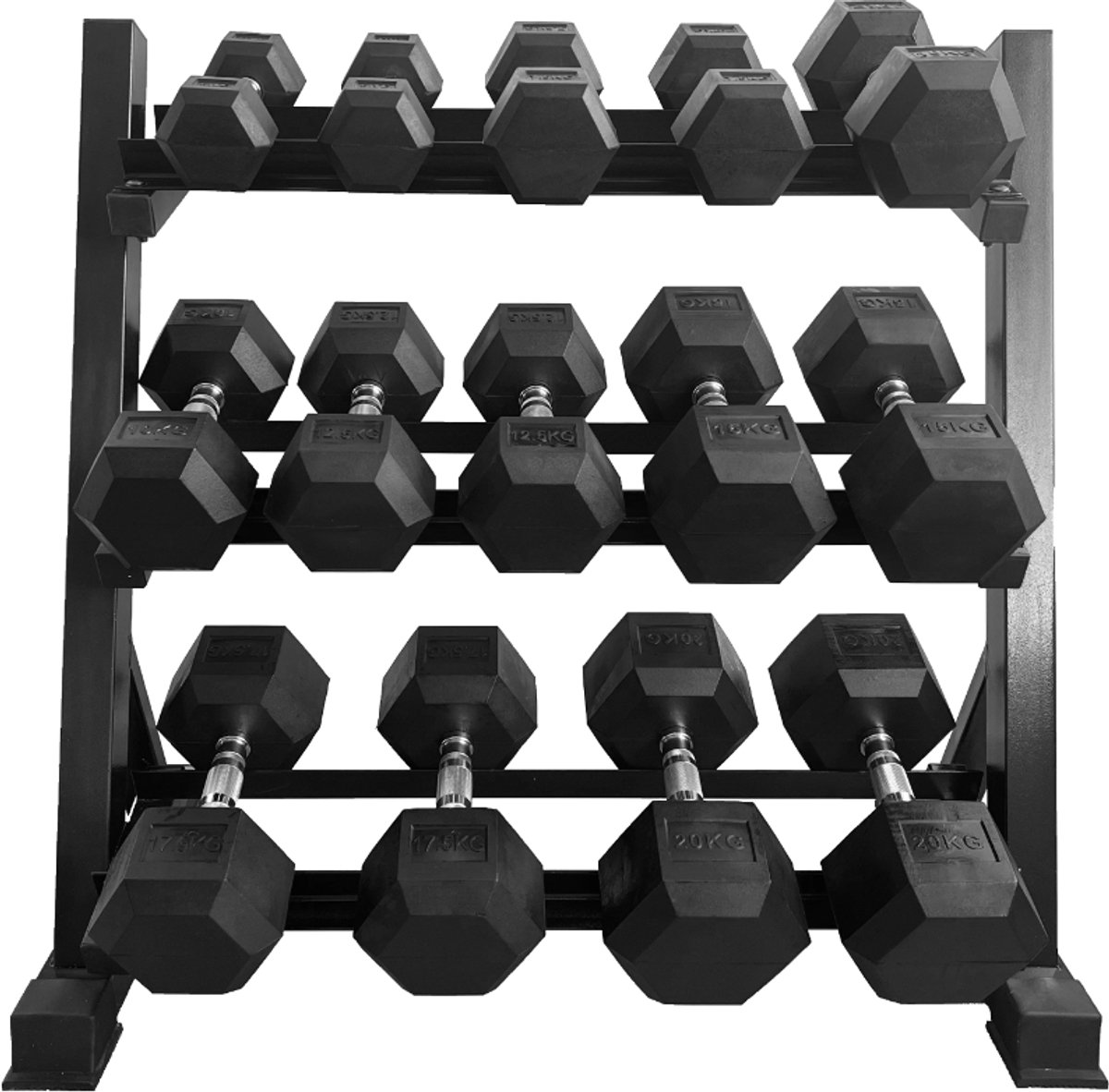 Hexagon dumbbellset 5-20KG + opbergrack - BLACKFRIDAY DEAL