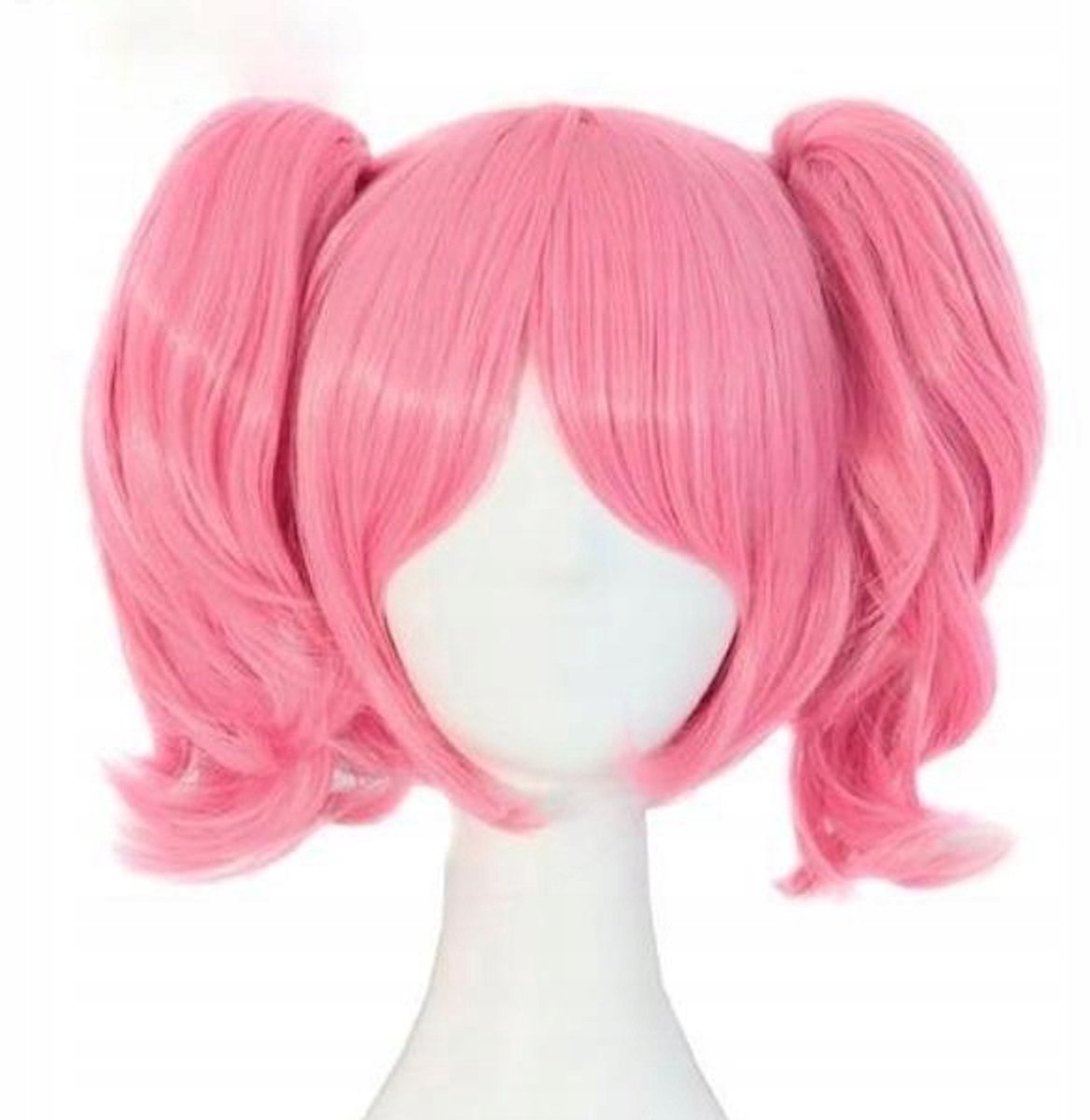 Dames pruik roze anime manga met vlechten voor cosplay