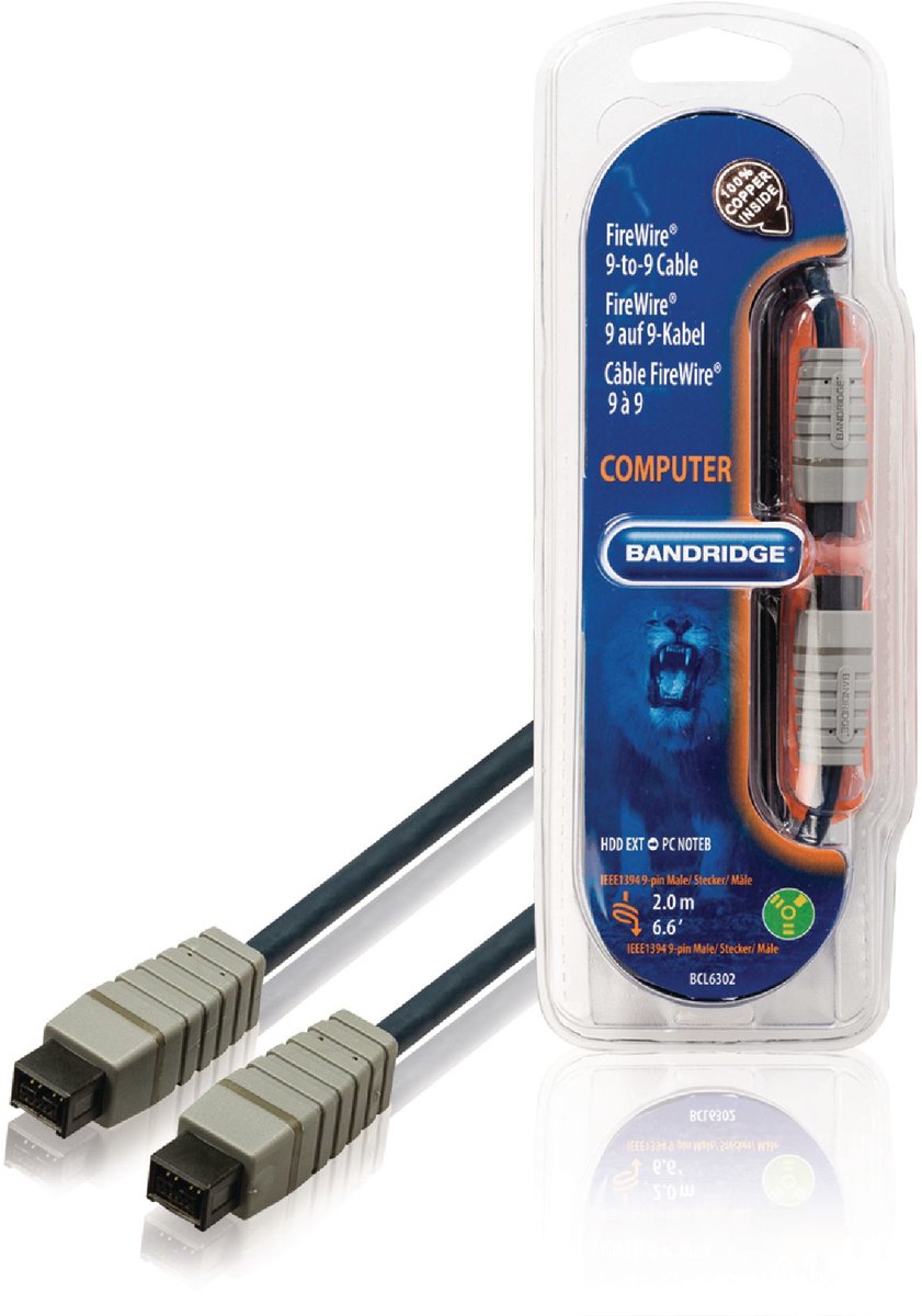 Bandridge FireWire 800 kabel - 9-pins - 9-pins - 2 meter