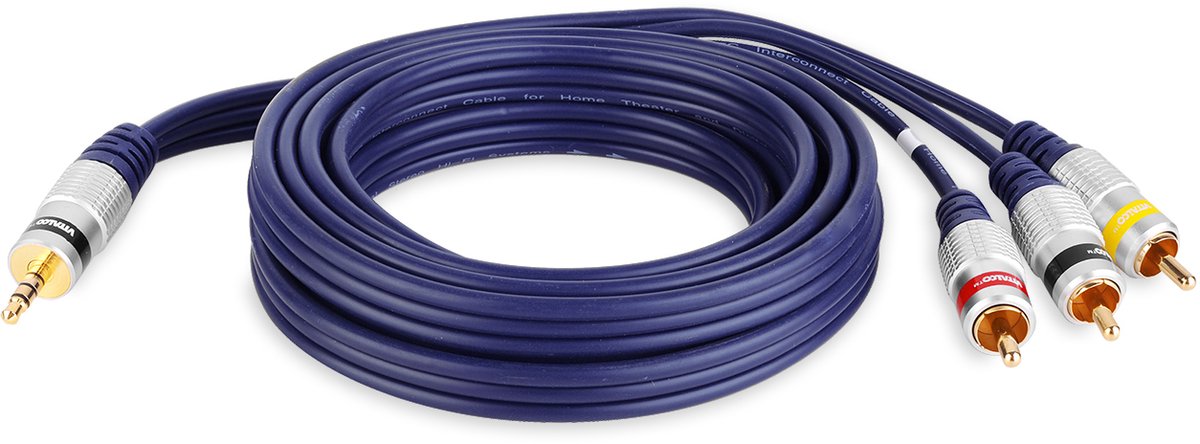 VITALCO JKD80 - AV Kabel Jack 3.5mm 4-Polig naar 3x RCA (Cinch) - 2.5 Meter - Verguld