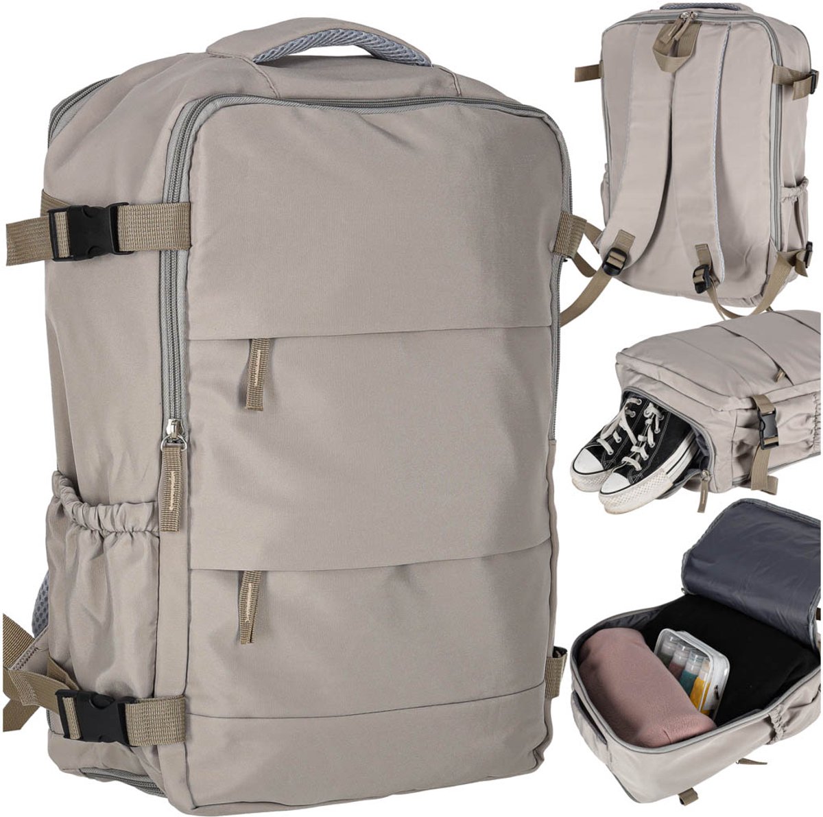 Reisrugzak Handbagage – Grijs – 45 x 30 cm – 3 Vakken & Compressiebanden