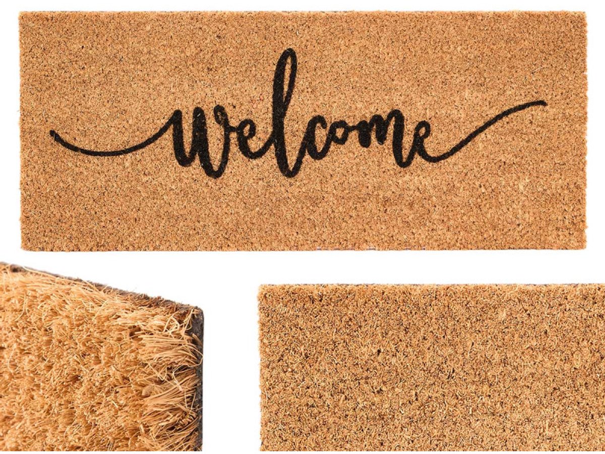 Smalle Deurmat Kokos - Deurmat voor Binnen en Buiten - Deurmat met Tekst 'Welcome' - Kokosmat - 60x25 cm