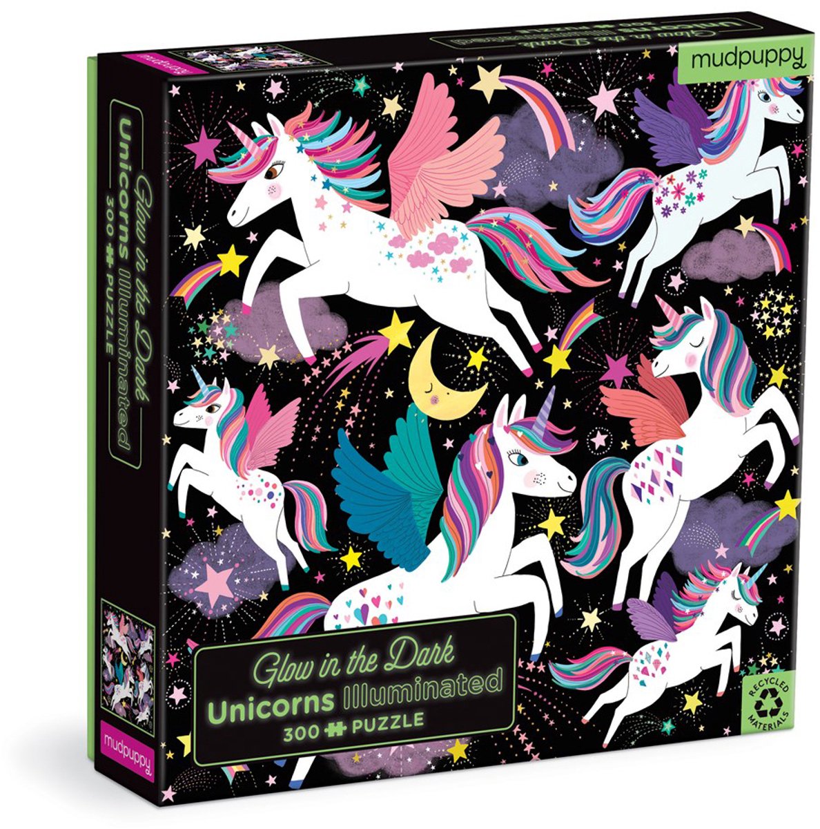 MUDPUPPY Glow In The Dark Puzzel - Eenhoorns - 48,2X18,2Cm - 300 Stukjes - 7 Jaar