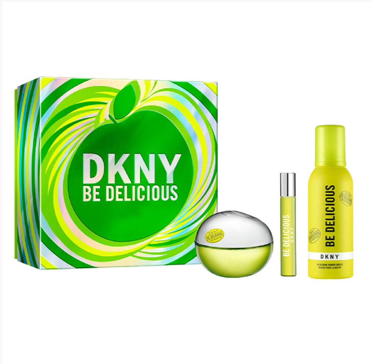 DKNY Be Delicious geschenkset - Eau de parfum 100 ml spray + Shower foam 150 ml + Minispray 15 ml - Damesparfum