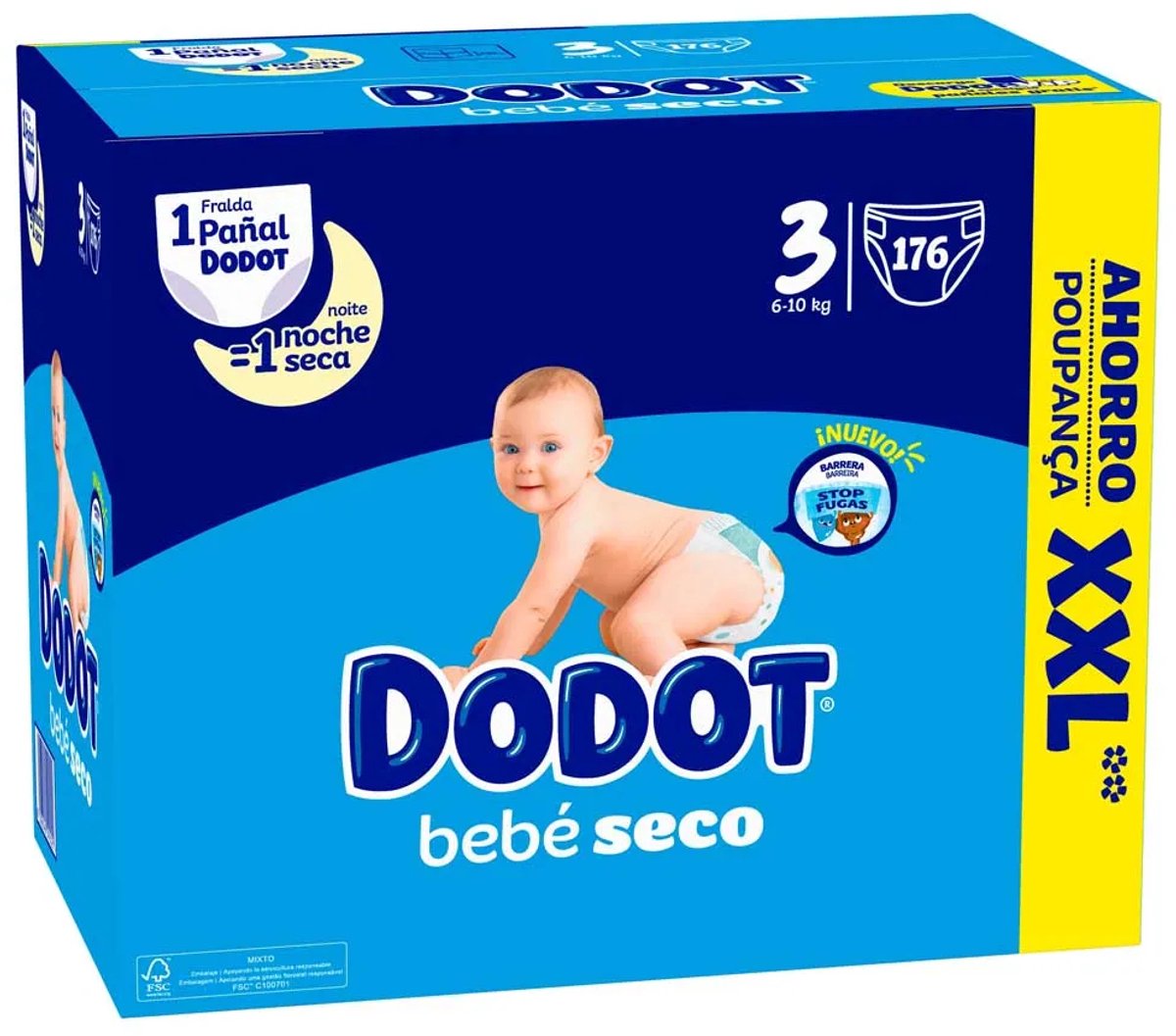 Dodot Maat 3 Doos Droge Babyluiers Xxl 176 Eenheden Transparant