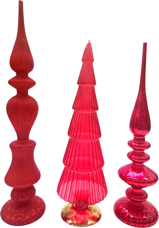 Sapins de Noël en Verres ( Set de 3) – 35 cm – Couleurs Trendy – Décoration de Noël Luxe pour table et rebord de fenêtre