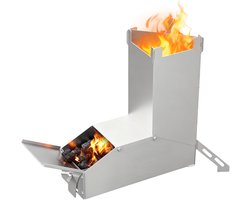 UISEBRT Camping Raketoven voor Dutch Oven, Campinggrill Rocket Stove, houtkachel met tas Survival Stove voor Outdoor, Wandelen, Zilver