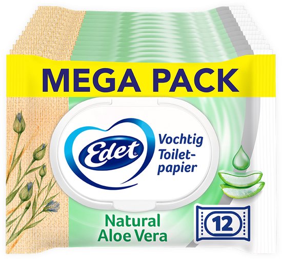 Edet Vochtig WC Papier Aloe Vera Mega Pack, 12 pakken met 42 vellen per stuk.