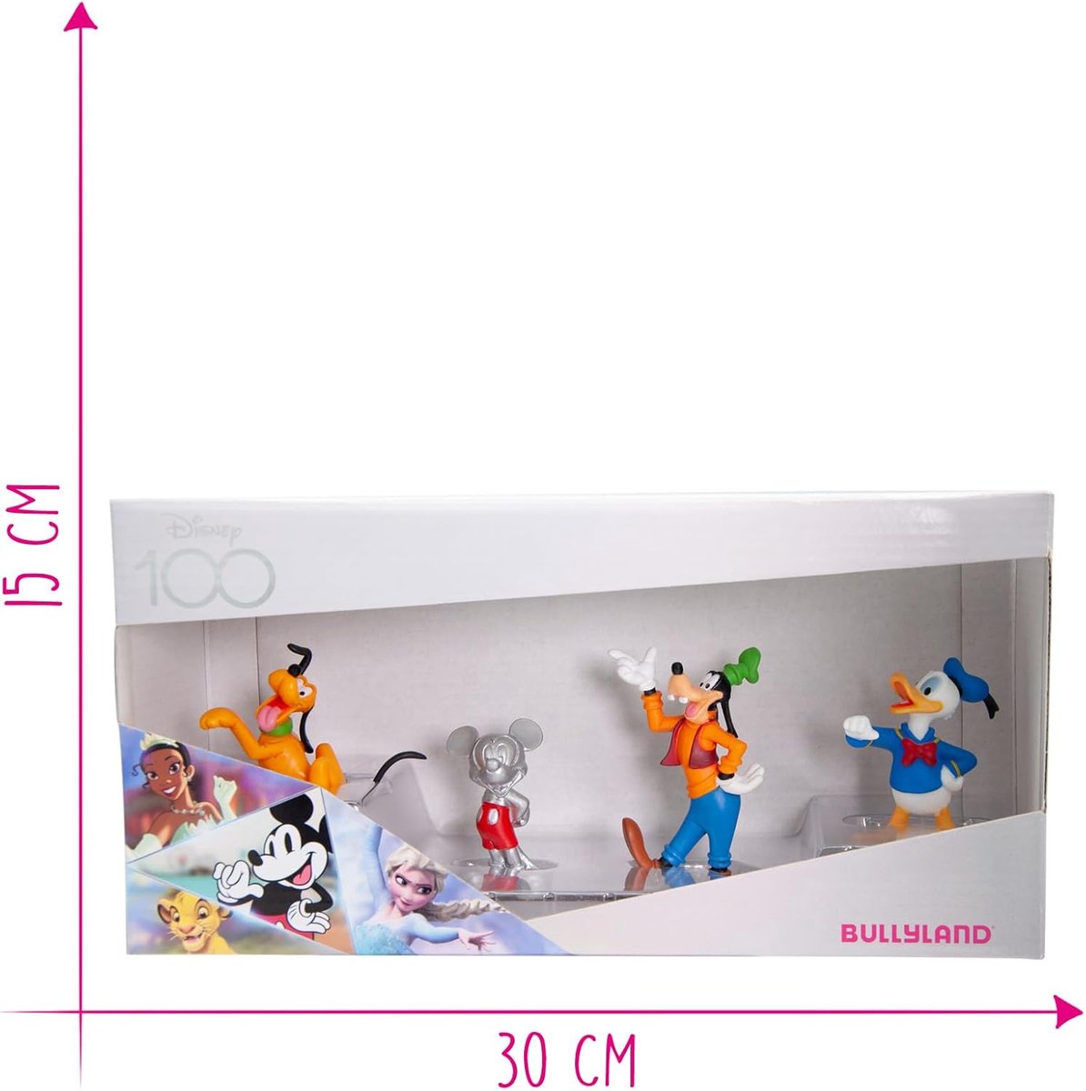 Bullyland 15150 – Disney 100 Jaar Verjaardagsfigurenset met Mickey Mouse, Donald Duck, Pluto en Goofy – Speciaal voor Disney-verzamelaars en jonge fans – Perfect als cadeau of taartdecoratie — afbeelding 2