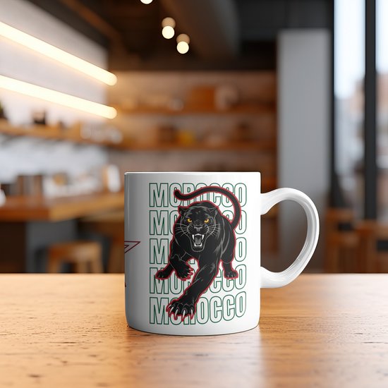 Morocco Mug personnalisée avec Logo et Texte - Mug d'impression avec panthère noire Morocco - Mug Thé / Coffee - Qualité personnalisée élevée