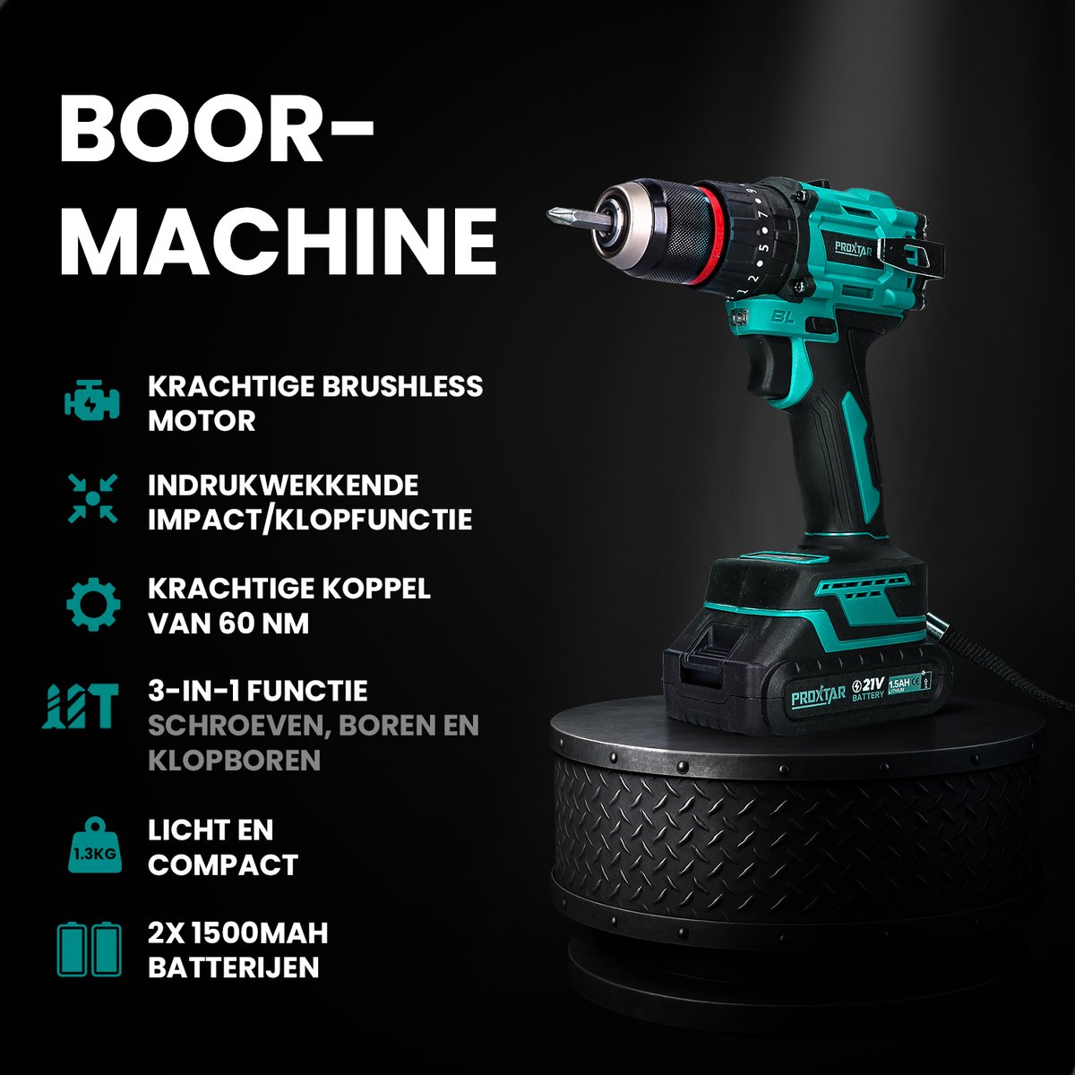 ProXtar Accuboormachine - Accu Schroefboormachine - Boormachine - Klopboormachine - Incl. 2 Accu's – foto 2