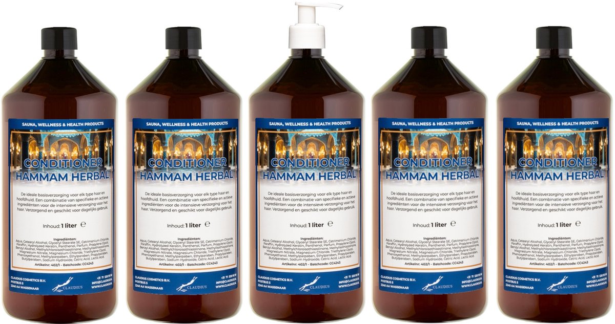 Hairconditioner Hammam Herbal 1 liter met 1 witte pomp - set van 5 stuks